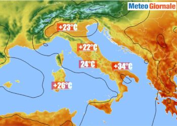 Temperature massime di oggi sino a 34°C