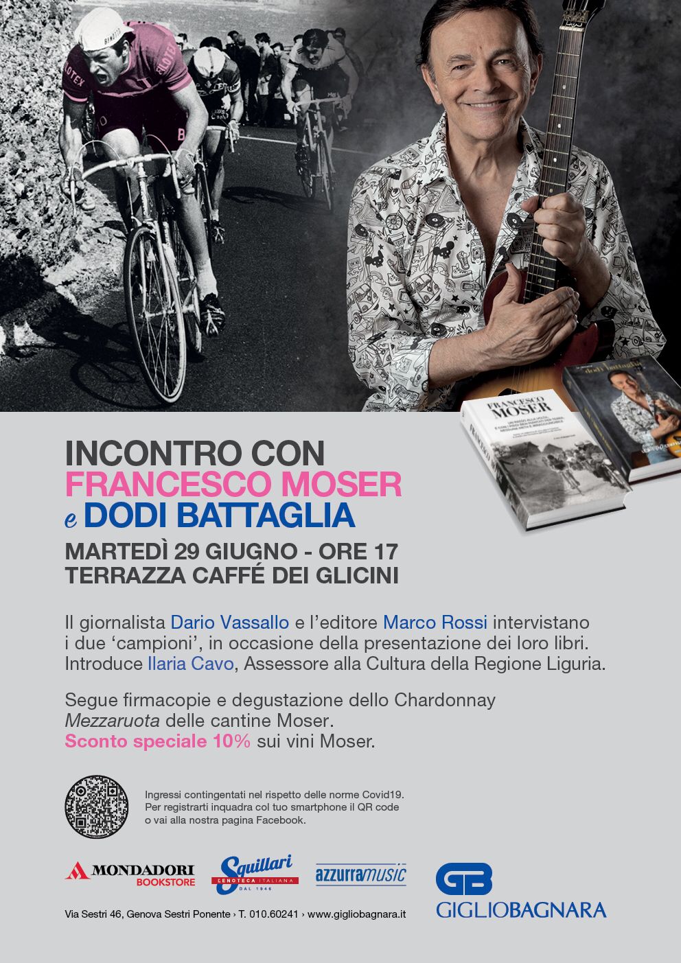 Il 29 giugno 2021 Dodi Battaglia e Francesco Moser presentano insieme i loro libri sulla Terrazza in fiore