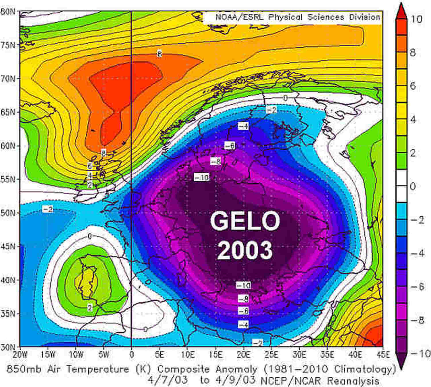 Le anomalie termiche in quota dal 7 al 9 aprile del 2003