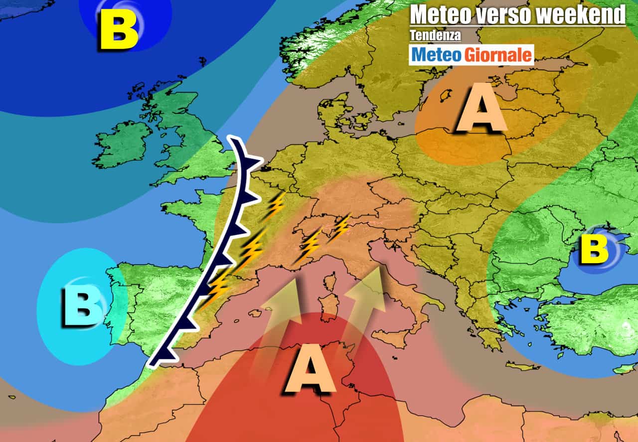 Anticiclone africano sull'Italia nel weekend, ma minacce di temporali da ovest