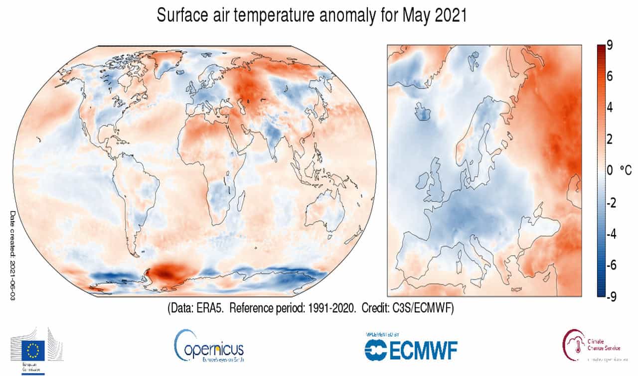 Clima di Maggio a livello globale e focus sull'Europa