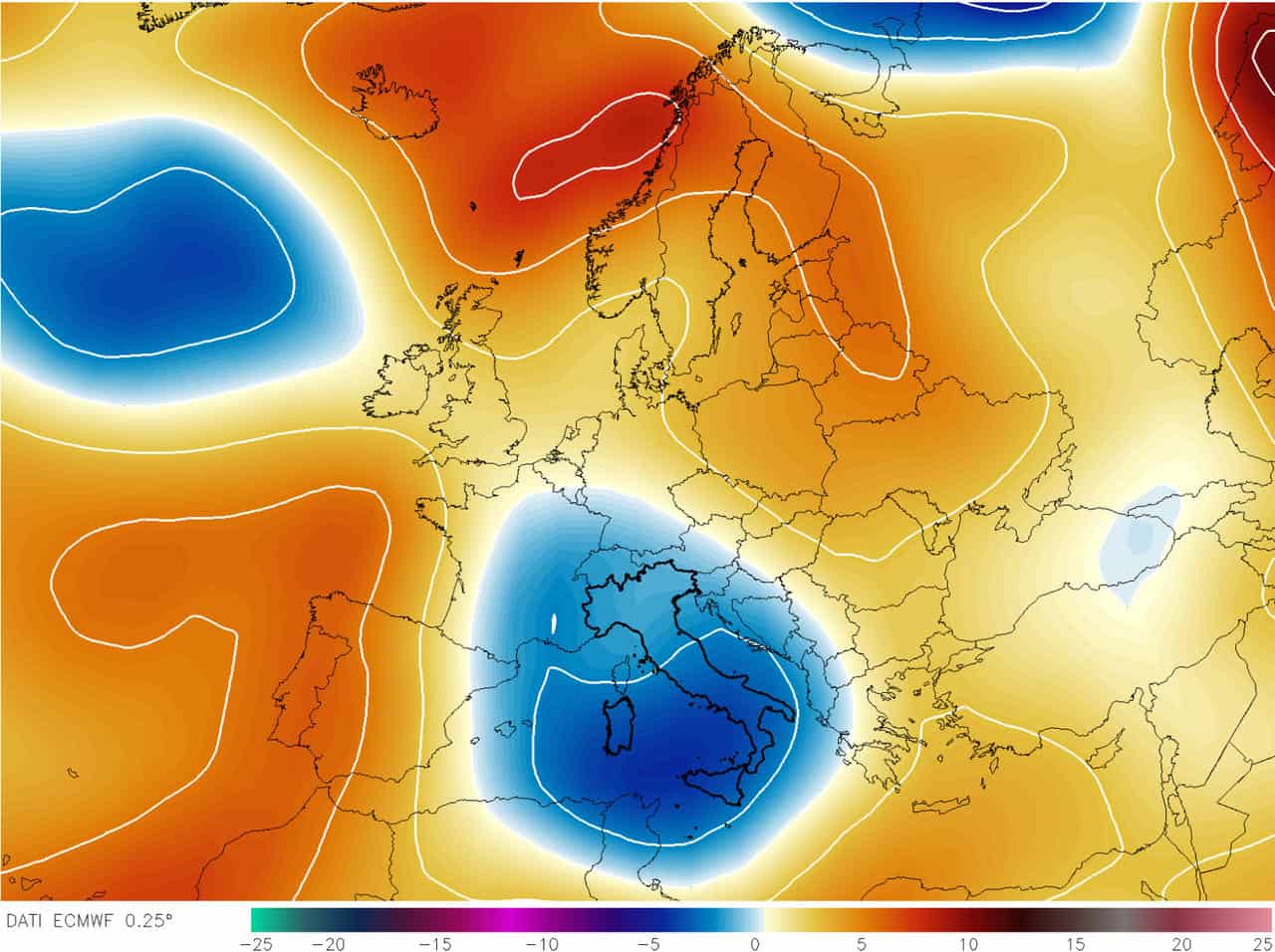 anomalie termiche 850 hpa ecmwf - STOP Estate, novità meteo, spunta una BOLLA d’Aria Fredda, rotta ITALIA