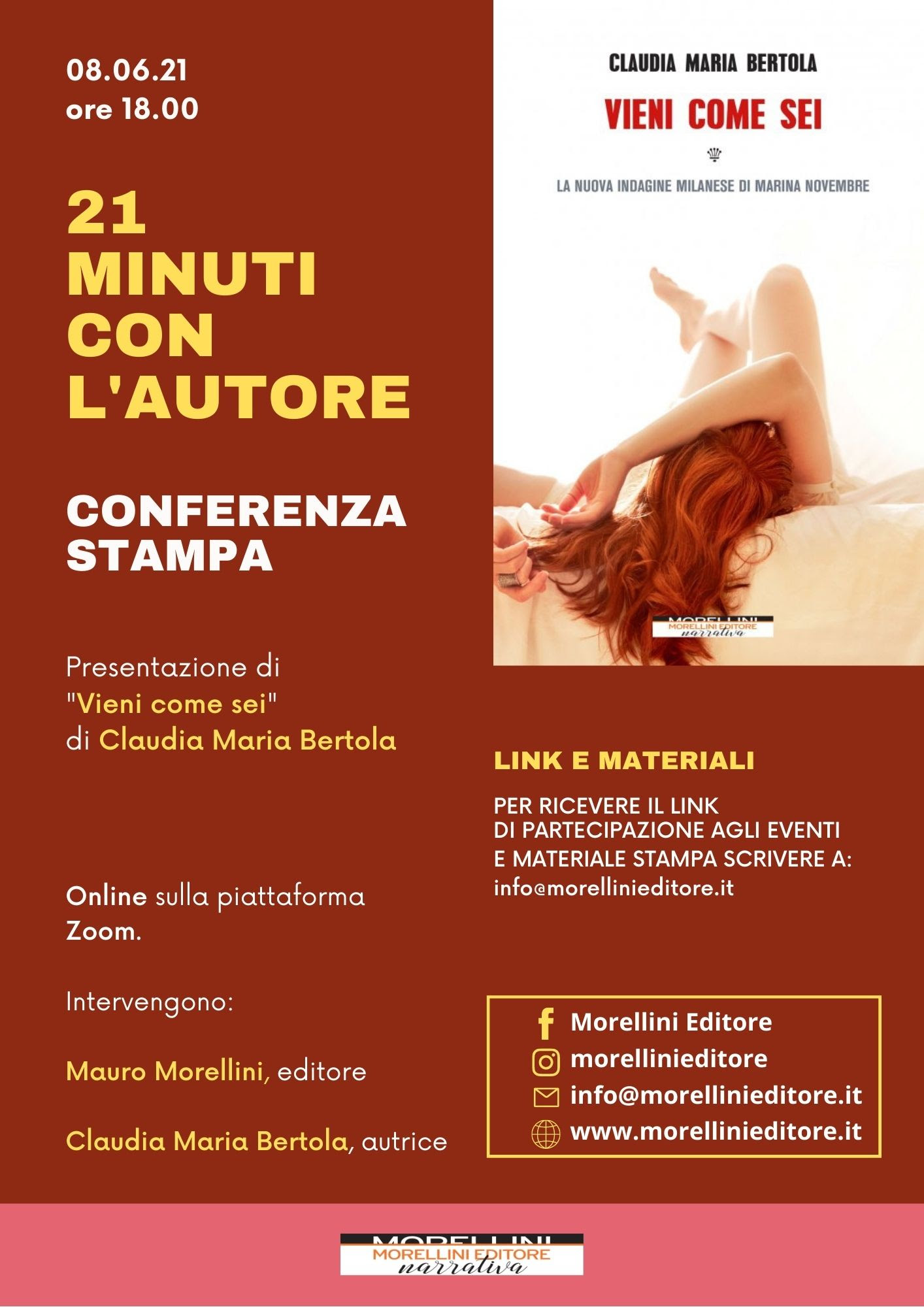 21 MINUTI CON L’AUTORE – “Vieni come sei” di Claudia Maria Bertola