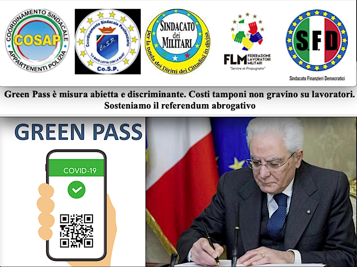 SINDACATI DI POLIZIA, FINANZA E MILITARI UNITI CONTRO IL GREEN PASS.