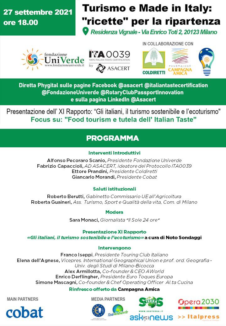 “Turismo e made in Italy: ‘ricette’ per la ripartenza” per celebrare 42a Giornata Mondiale del Turismo