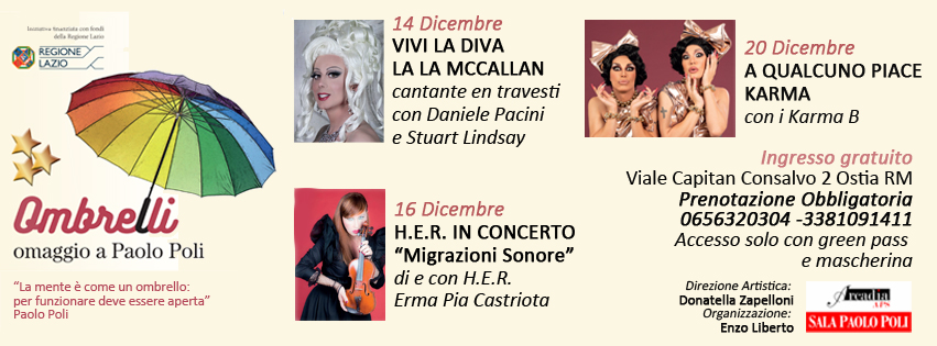 L’ASSOCIAZIONE ARCADIA PRESENTA LA RASSEGNA “OMBRELLI” DEDICATA A PAOLO POLI NELLA PRIMA SALA DI ROMA INTITOLATA AL MAESTRO