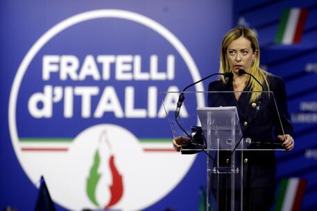 La Presidente di Fratelli d'Italia Giorgia Meloni alla conferenza programmatica di Fratelli d'Italia al Mi.Co. a Milano, 29 aprile 2022.ANSA/MOURA