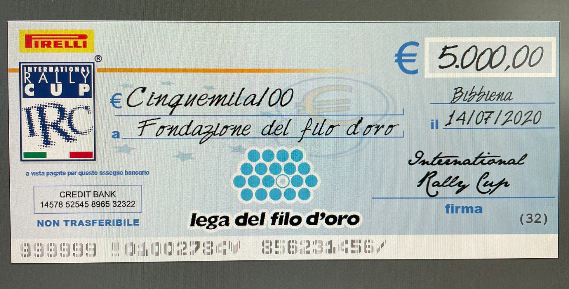 Un International Rally Cup all’insegna della solidarietà: al “Casentino” donazione di cinquemila euro alla Lega del Filo d’Oro