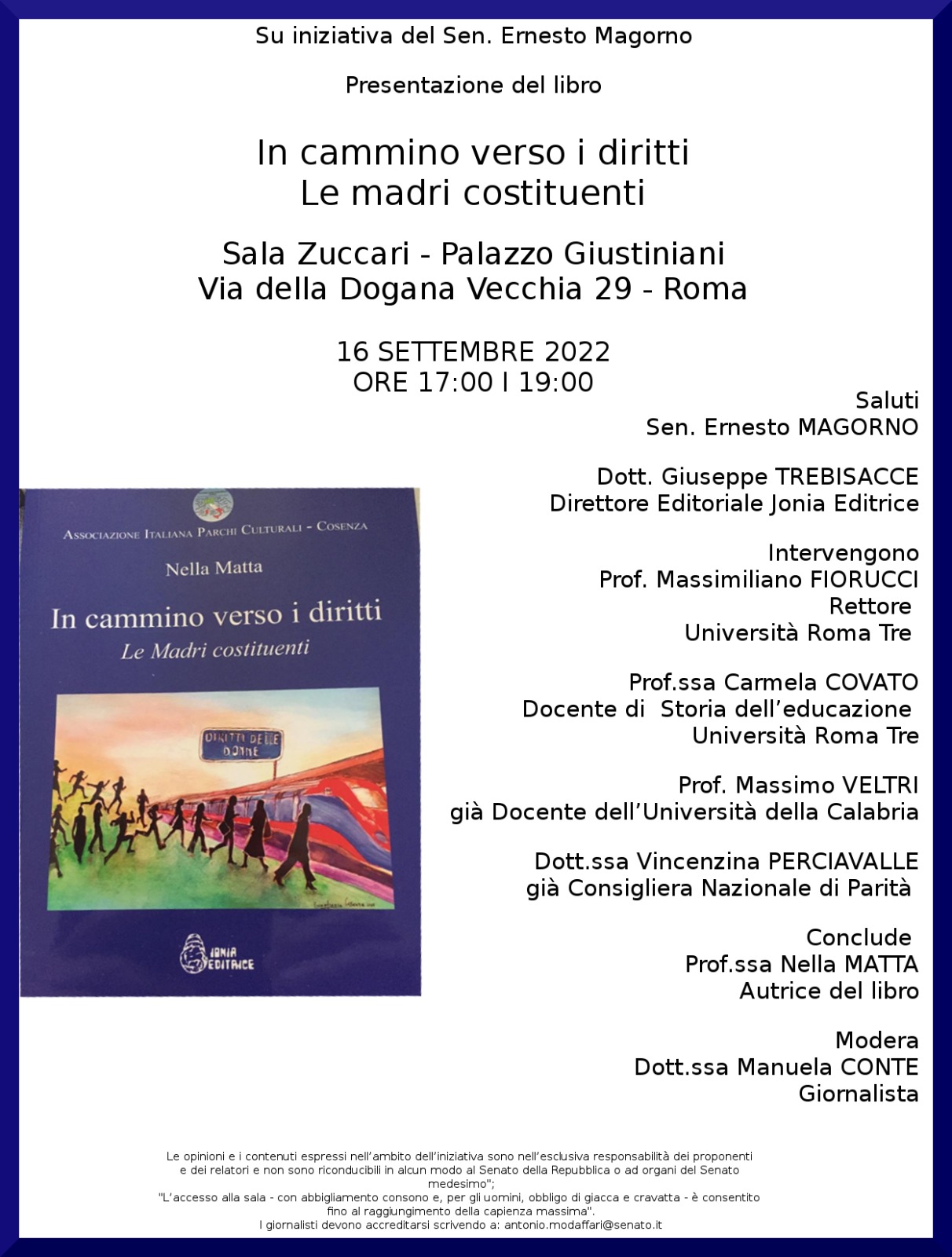 Le Madri Costituenti, AIDR: al Senato della Repubblica la presentazione del libro “In Cammino verso i diritti”