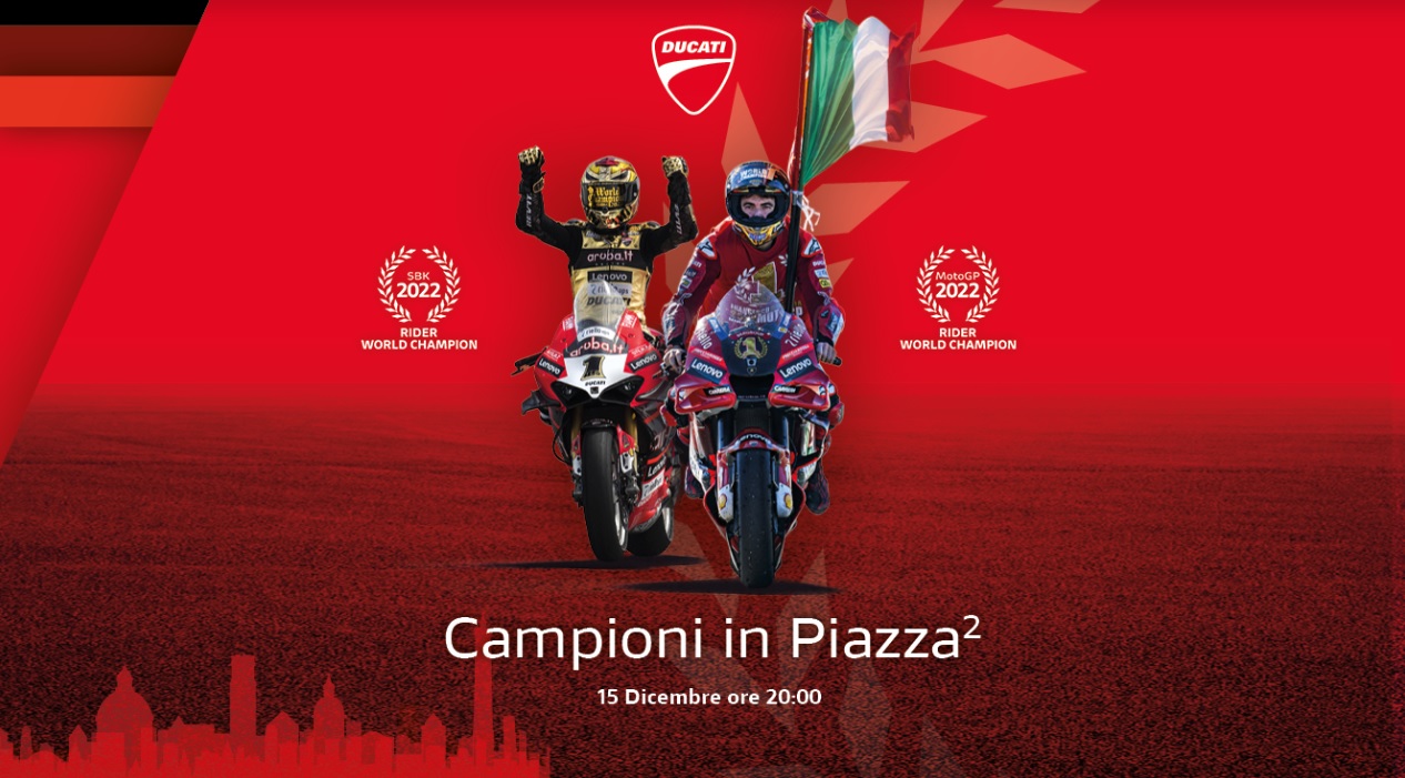 Campioni in Piazza: il 15 dicembre a Bologna si celebra il doppio titolo mondiale Ducati