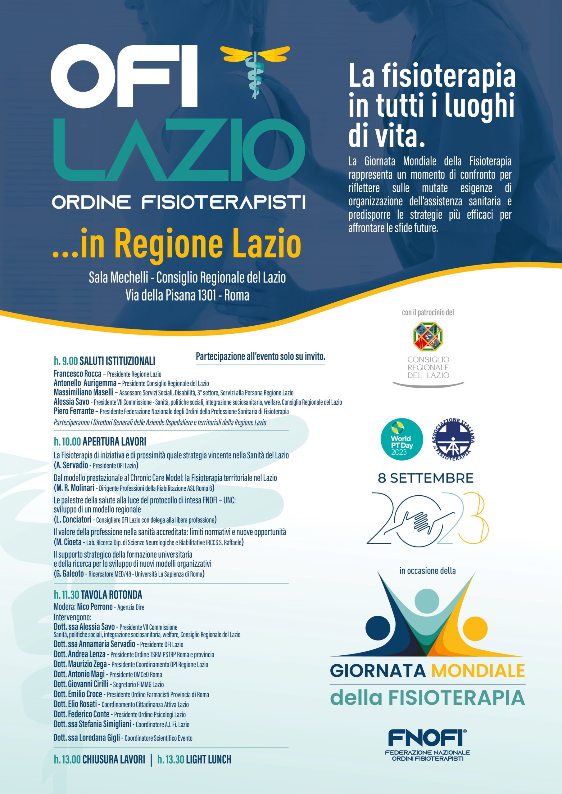 SANITA’. L’8 SETTEMBRE L’OFI LAZIO CELEBRA LA GIORNATA MONDIALE DELLA FISIOTERAPIA