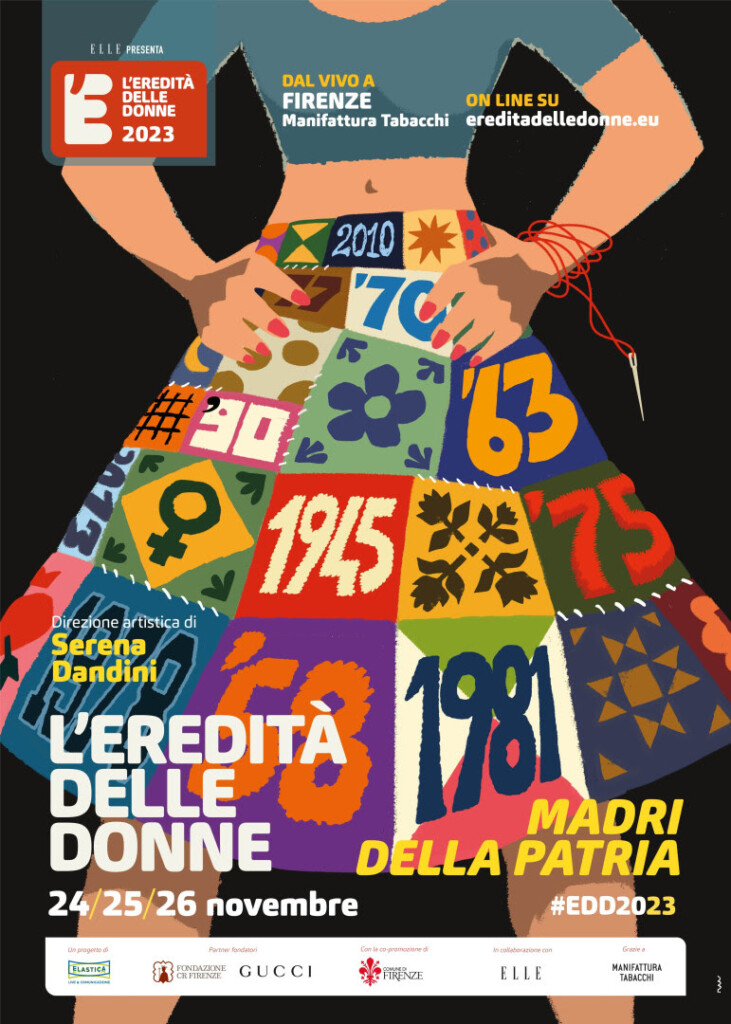 simbolo della sesta edizione dell’Eredità delle donne mostra infatti una giovane figura femminile che indossa una gonna creata cucendo assieme le date delle più importanti leggi