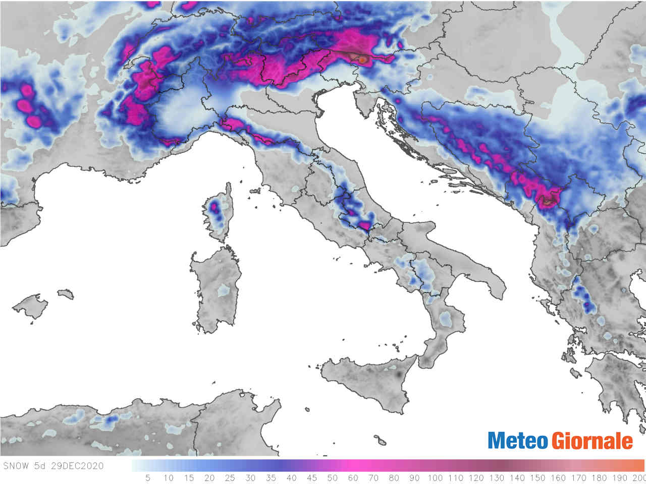 Mappe meteo previsione neve Italia.