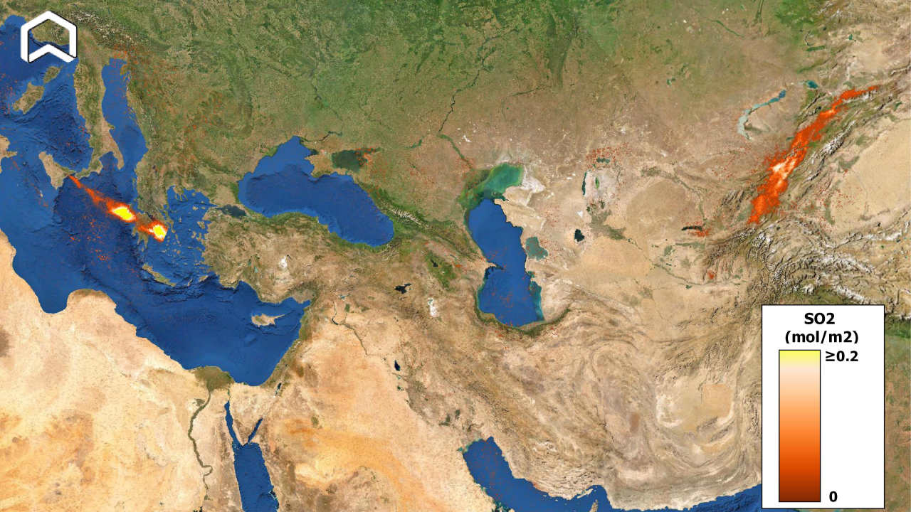 Le tracce d'anidride solforosa messe in evidenza dal Satellite Sentinel-5