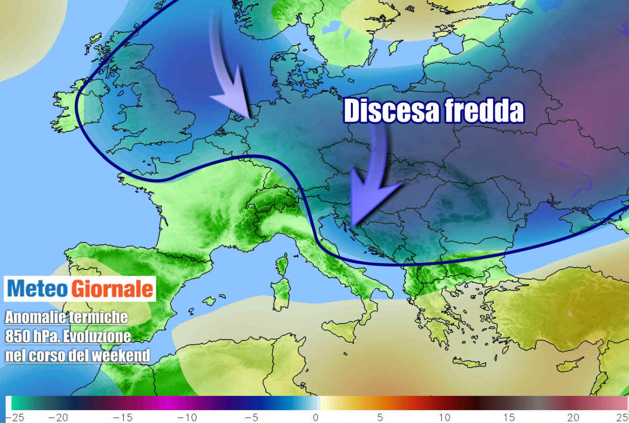 Evoluzione per il weekend, con l'aria fredda che farà in parte rotta sull'Italia