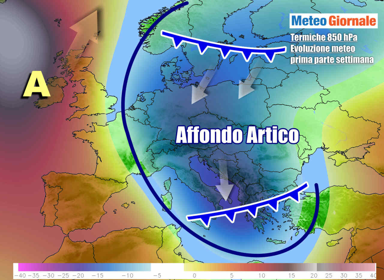 Il flusso artico, diretto anche sull'Italia, nei primi giorni della settimana