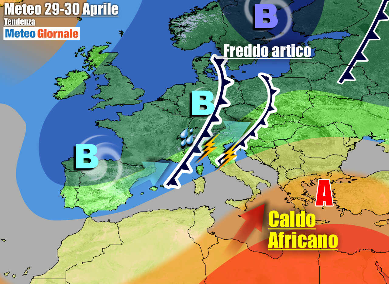 La prevista evoluzione per la seconda parte della settimana, ancora con Italia divisa in due